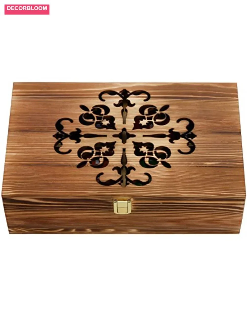 Wooden Tea Bag Storage Box with Carved Lid, 8-Compartment Organizer for Spice